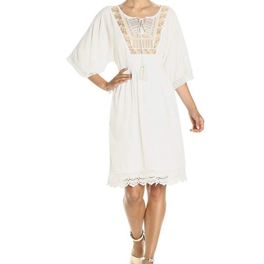 Ella Moon‎ White Embroidered Tassel Tie Boho Mini Dress Size S